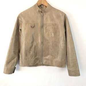 Womens Tan Suede Zip-Front Jacket